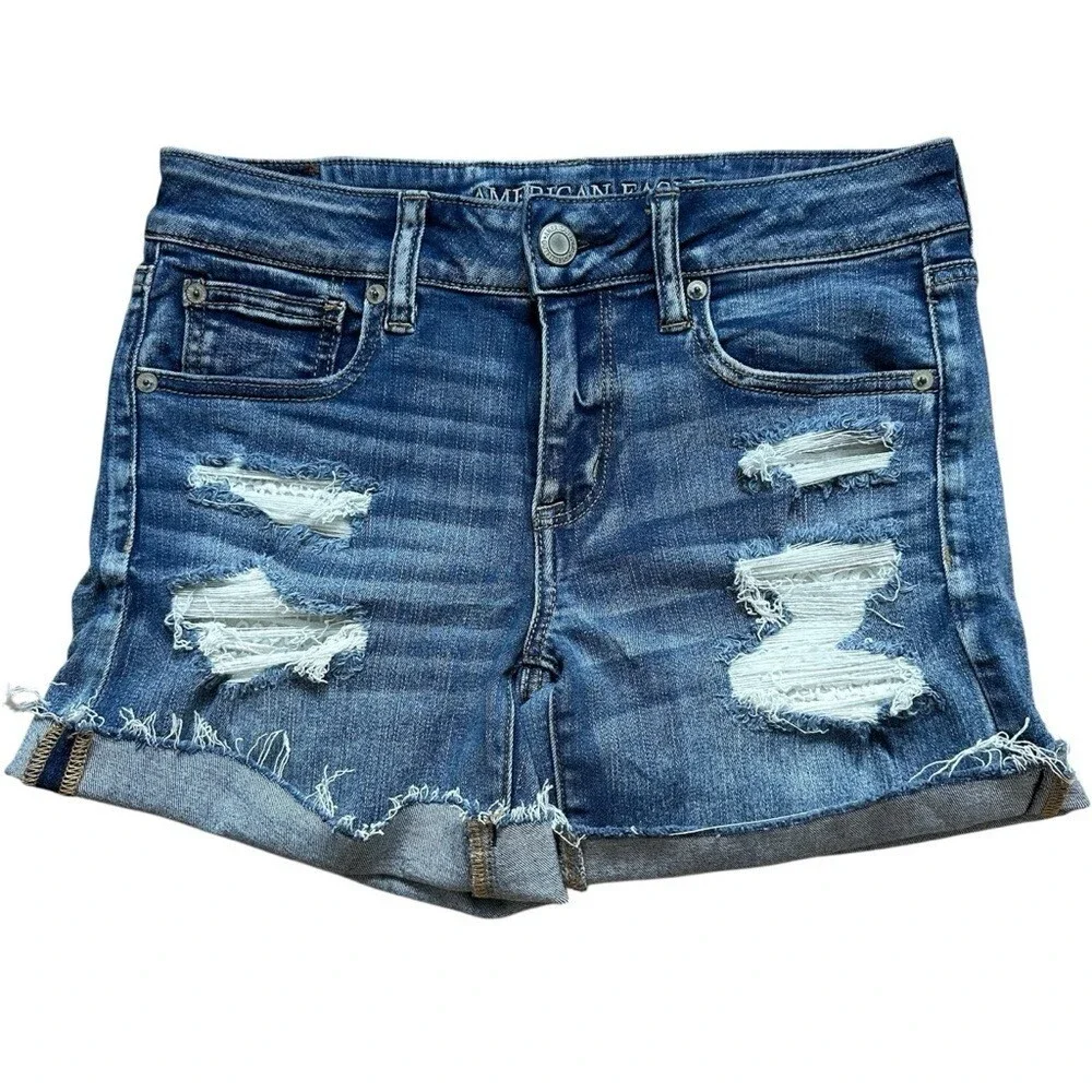 American Eagle Distressed Cutoff Jean Shorts w/Lace Appliqué - Size 8